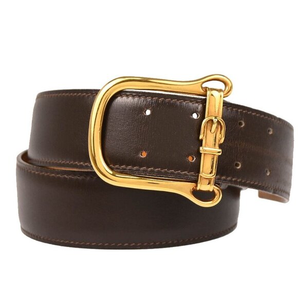 Hermes Ebene Natural Box Calf Belt Small Good 0◯F 195595 - Picture 1 of 7